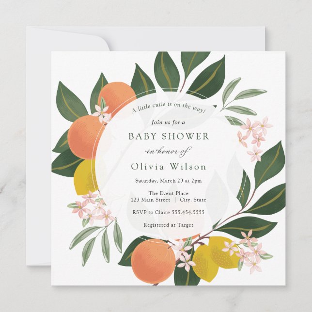 Little Cutie on the Way Orange Baby Shower Invitation (Front)