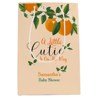 Little Cutie On The Way Orange Baby Shower Medium Gift Bag