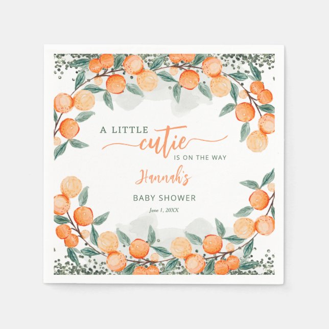Little Cutie On The Way Orange Baby Shower  Napkins (Front)