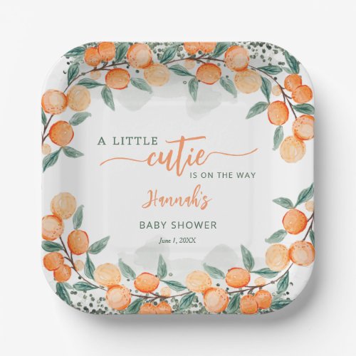 Little Cutie On The Way Orange Baby Shower  Paper Plates