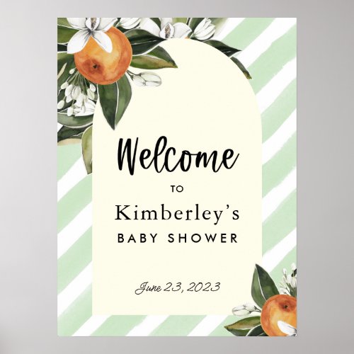 Little Cutie On the Way Orange Baby Shower Welcome Poster