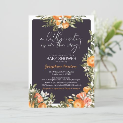 Little Cutie on the Way Orange Citrus Baby Shower Invitation