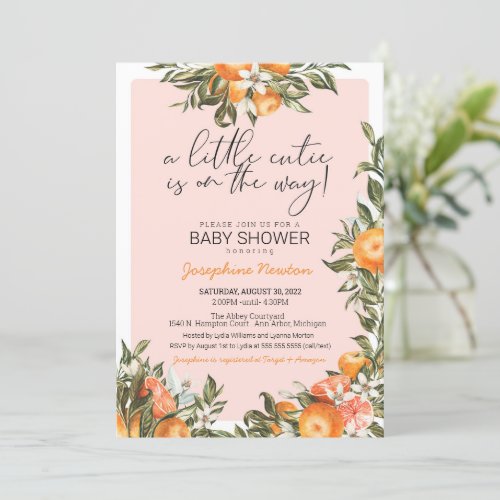 Little Cutie on the Way Orange Citrus Baby Shower  Invitation