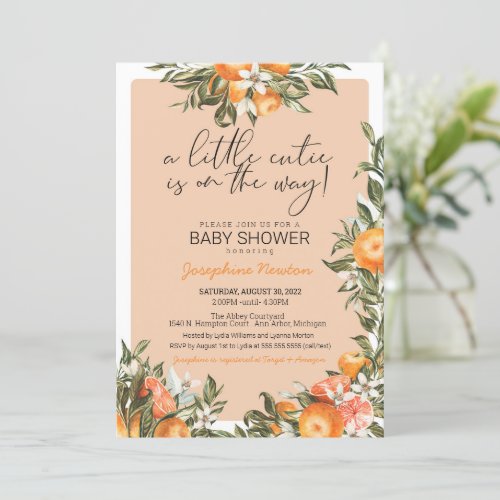 Little Cutie on the Way Orange Citrus Baby Shower Invitation