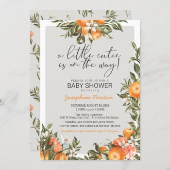 Little Cutie On The Way Orange Citrus Baby Shower Invitation by ItsAFineTime at Zazzle