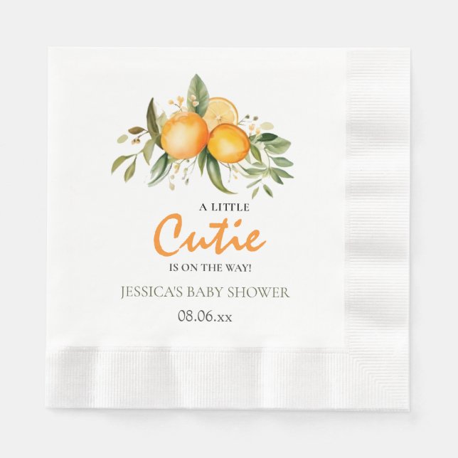 Little Cutie On The Way Orange Citrus Baby Shower Napkins (Front)