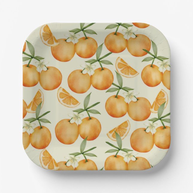 Little Cutie On The Way Orange Citrus Baby Shower  Paper Plates (Front)