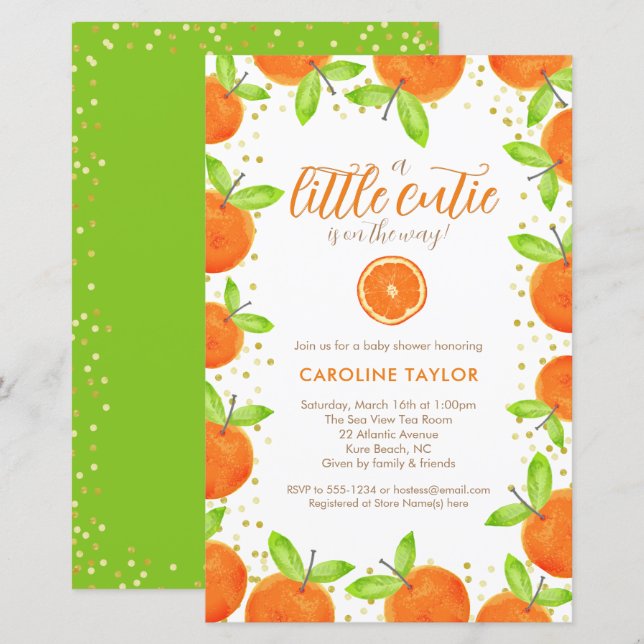 Little Cutie on Way Orange Clementine Baby Shower (Front/Back)