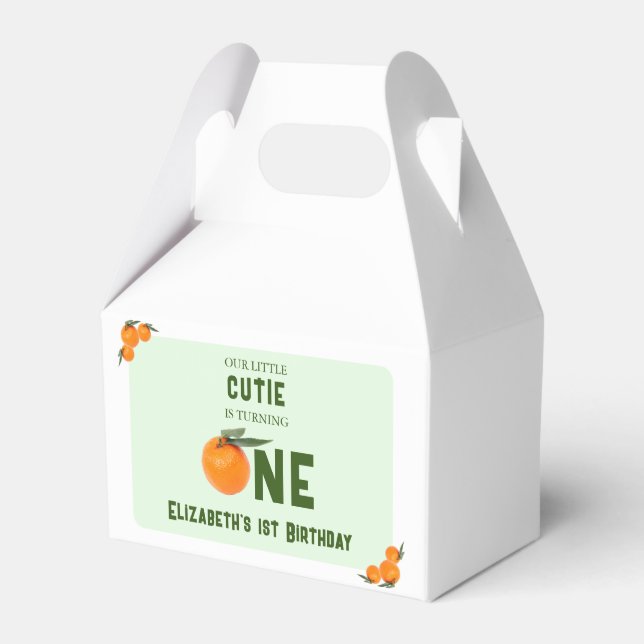 Little Cutie Orange 1st Birthday Favor Boxes (Front Side)