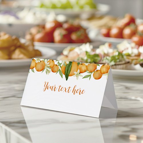 Little Cutie Orange 1st Birthday Food Place Card