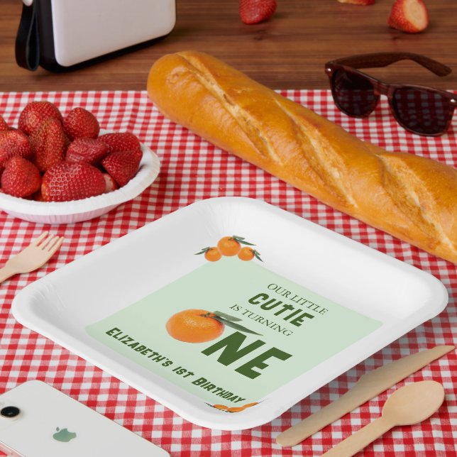 Little Cutie Orange 1st Birthday Paper Plates (Picnic)