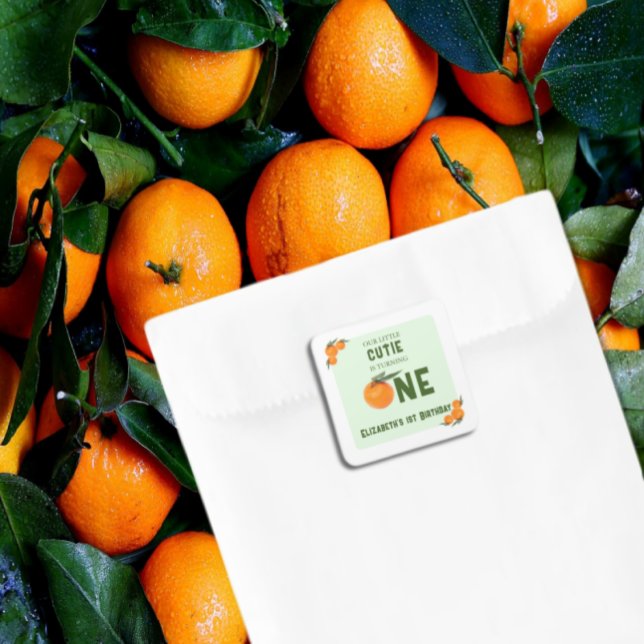 Little Cutie Orange 1st Birthday Square Sticker (Creator Uploaded)