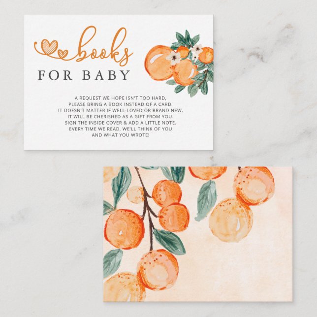 Little Cutie Orange Baby Shower Book Request Enclo Enclosure Card (Front/Back)