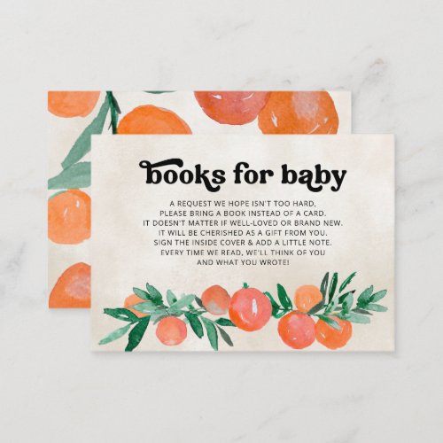 Little Cutie Orange Baby Shower Book Request Enclosure Card
