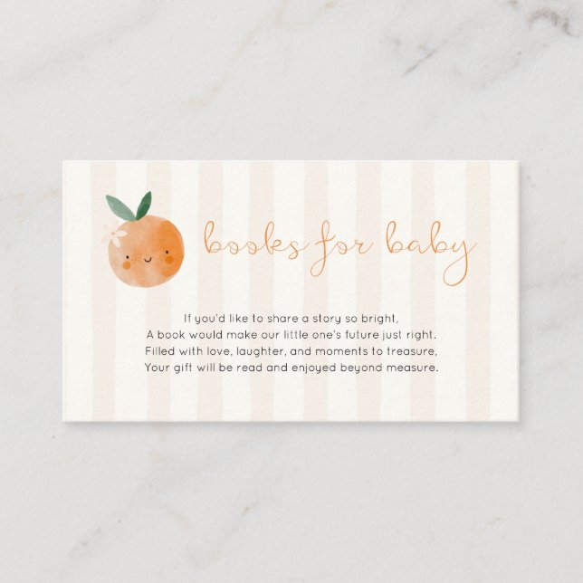 Little Cutie Orange Baby Shower Books For Baby Enclosure Card (Front)