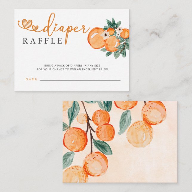 Little Cutie Orange Baby Shower Diaper Raffle Enclosure Card (Front/Back)