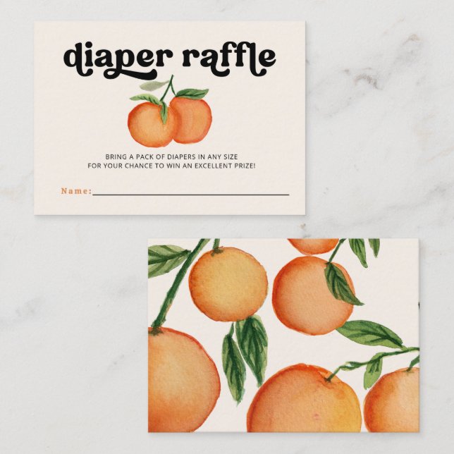Little Cutie Orange Baby Shower Diaper Raffle Enclosure Card (Front/Back)