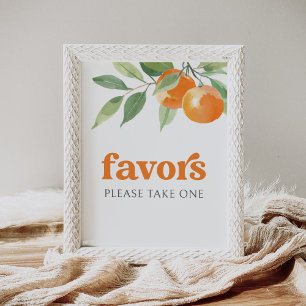 Little Cutie Orange Baby Shower Favors Sign