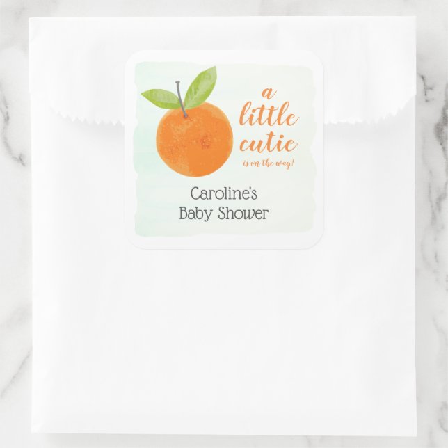 Little Cutie Orange Baby Shower Favors Square Sticker (Bag)