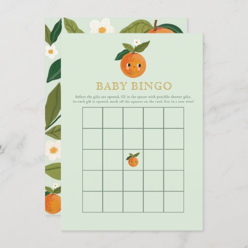 Little cutie orange Baby Shower Game Baby Bingo Enclosure Card
