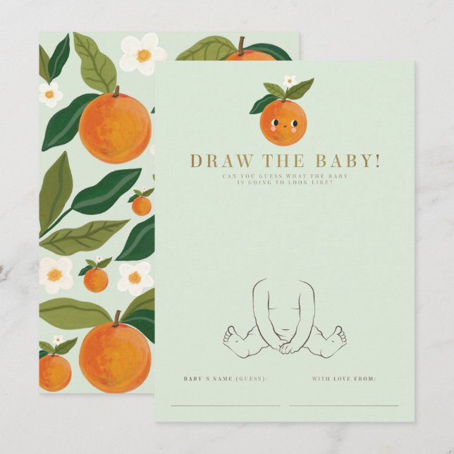 Little cutie orange Baby Shower Game Enclosure Card (Front/Back)