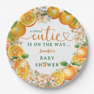 Little Cutie Orange Baby Shower Gender Neutral  Paper Plates