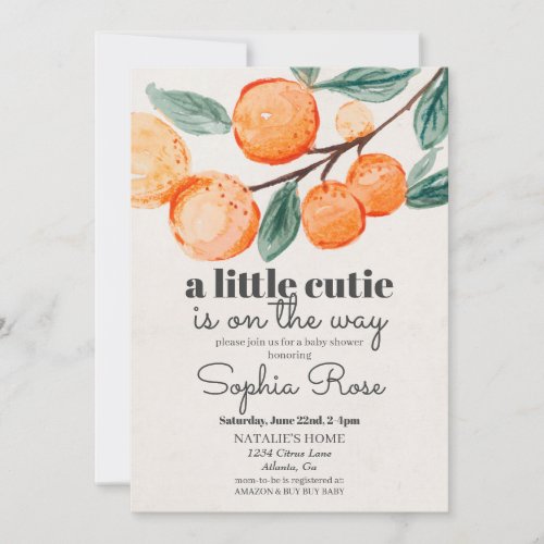 Little cutie orange baby shower invitation
