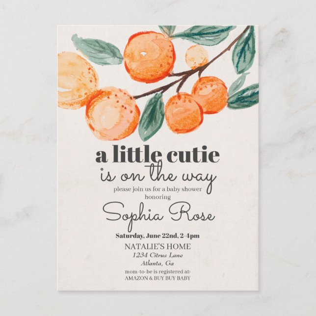 Little cutie orange baby shower invite (Front)