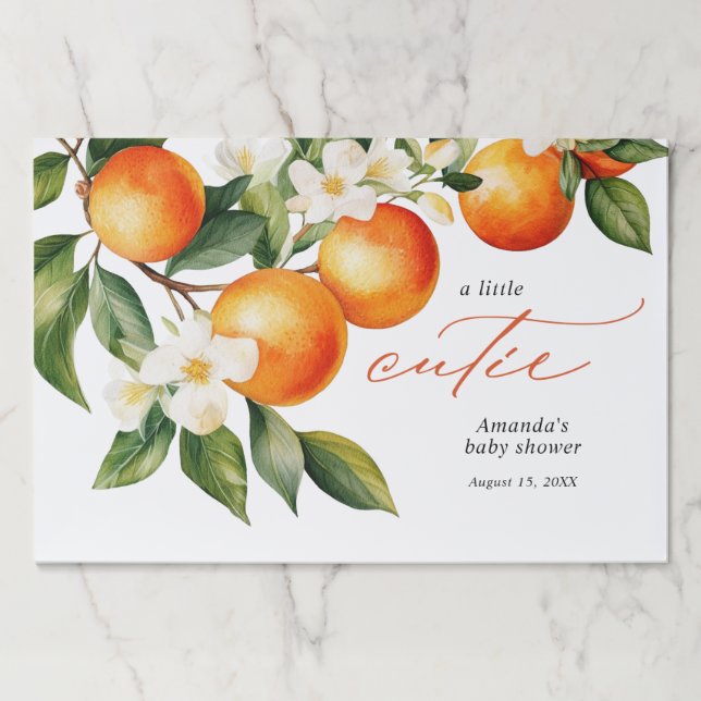 Little Cutie Orange Baby Shower Paper Placemats (Front)