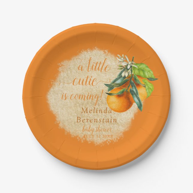 Little Cutie Orange Baby Shower  Paper Plates (Front)