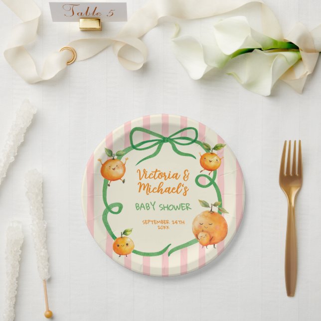 Little Cutie Orange Baby Shower Paper Plates (Wedding)