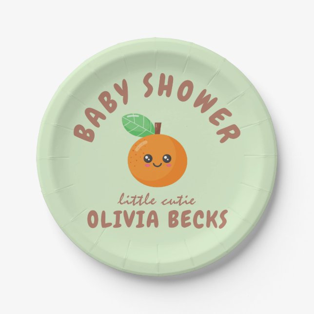 Little Cutie Orange Baby Shower  Paper Plates (Front)