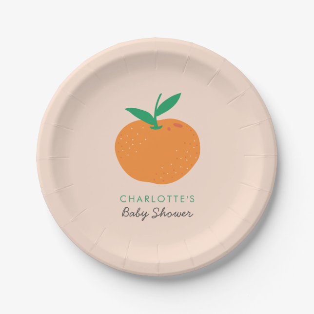 Little Cutie Orange Baby Shower Paper Plates (Front)
