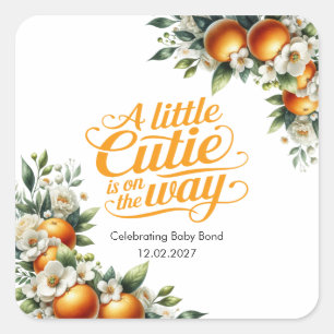 Little Cutie Orange Baby Shower Personalized Square Sticker