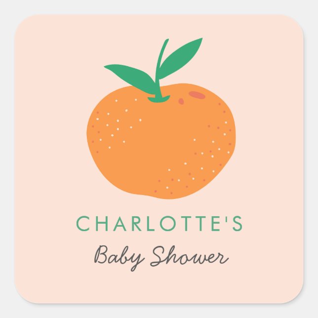 Little Cutie Orange Baby Shower Square Sticker (Front)