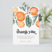 Little Cutie Orange Baby Shower Thank You Card (Standing Front)