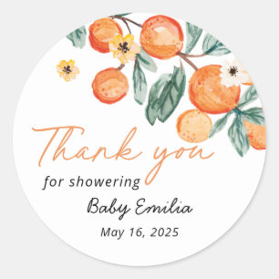 Little Cutie Orange Baby Shower Thank You Favor Classic Round Sticker