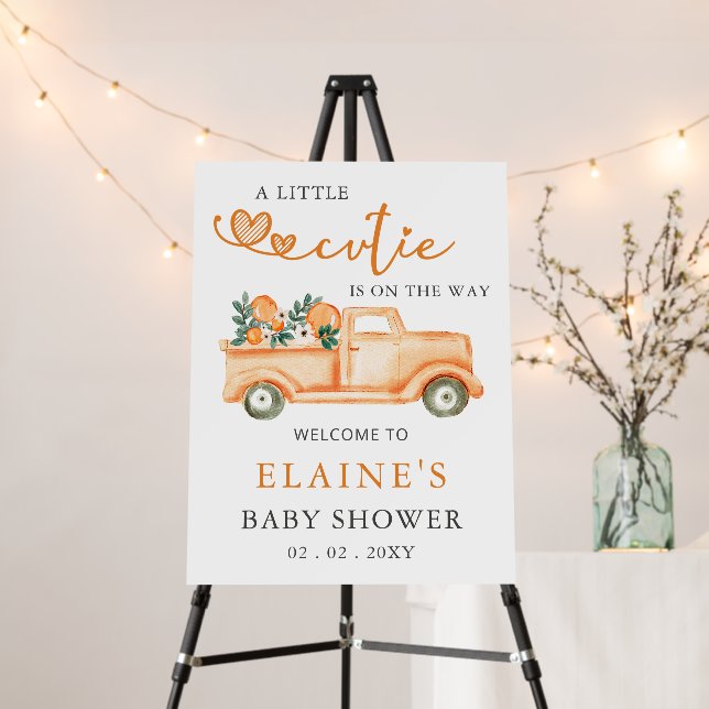 Little Cutie Orange Baby Shower Welcome Sign (In Situ (Stand))