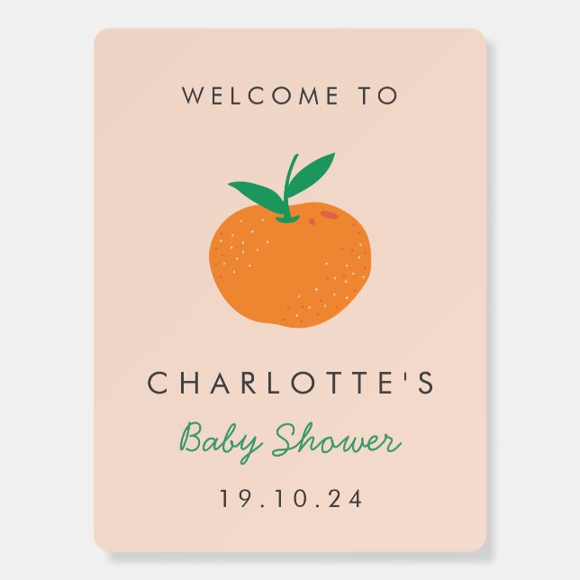 Little Cutie Orange Baby Shower Welcome Sign (Front)