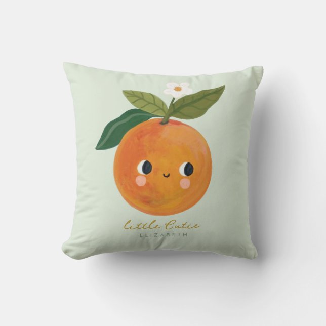 Little Cutie Orange Baby Throw Pillow (Front)