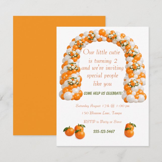 Little Cutie Orange Birthday Digital Invitation (Front/Back)