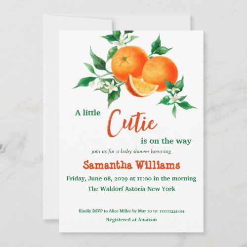 Little Cutie Orange Blossom Citrus Baby Shower Invitation