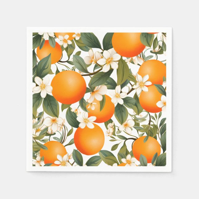 Little Cutie Orange Botanical Citrus Napkins (Front)