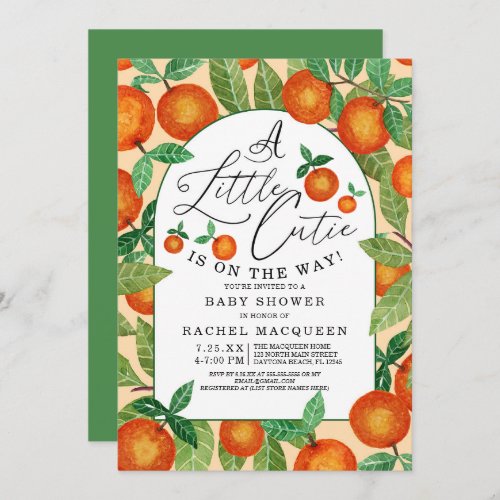 Little Cutie Orange Botanical Fruit Baby Shower Invitation