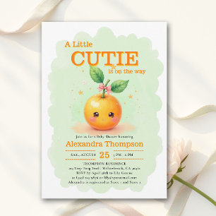 Little Cutie Orange Bow Mint Green Baby Shower Invitation