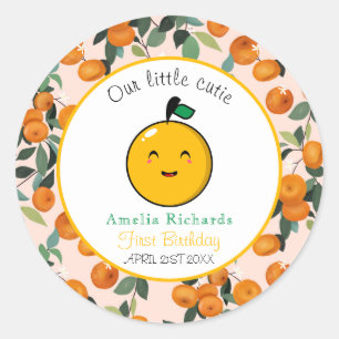  Little Cutie Orange Citrus 1st Birthday  Classic Round Sticker
