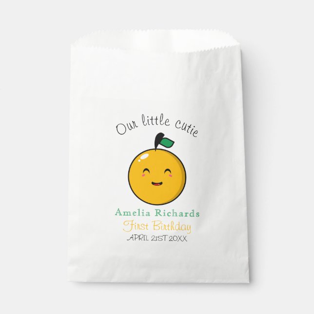  Little Cutie Orange Citrus 1st Birthday  Favor Bag (Front)