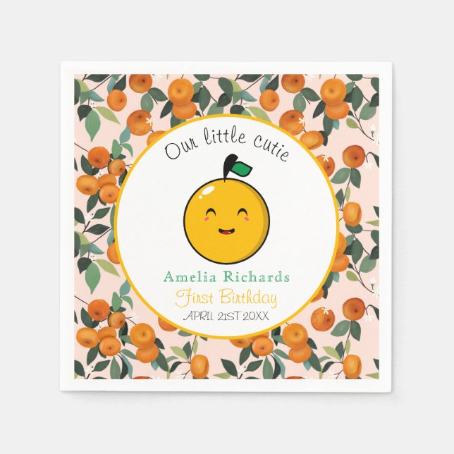  Little Cutie Orange Citrus 1st Birthday  Napkins (Front)