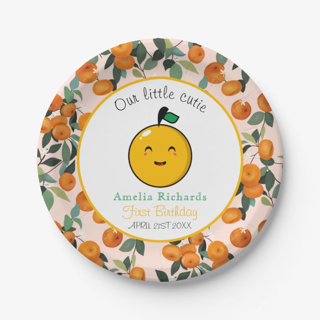  Little Cutie Orange Citrus 1st Birthday  Paper Plates (Front)
