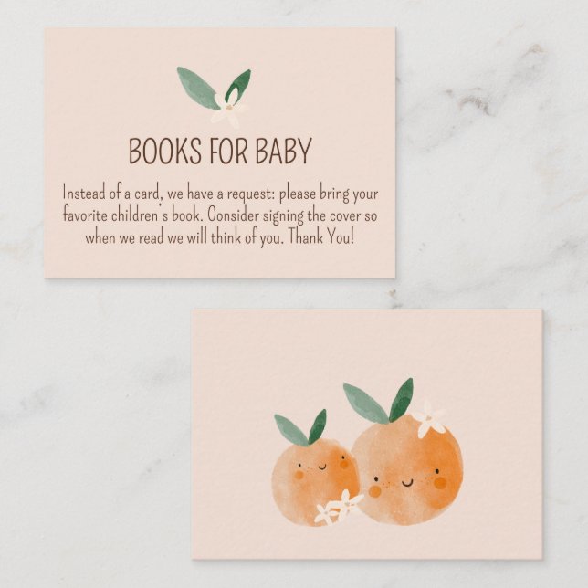 Little Cutie Orange Citrus Baby Shower Books Enclosure Card (Front/Back)